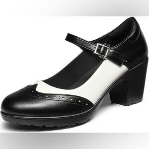 Dream Pairs Black and White Mary Jane style heels,